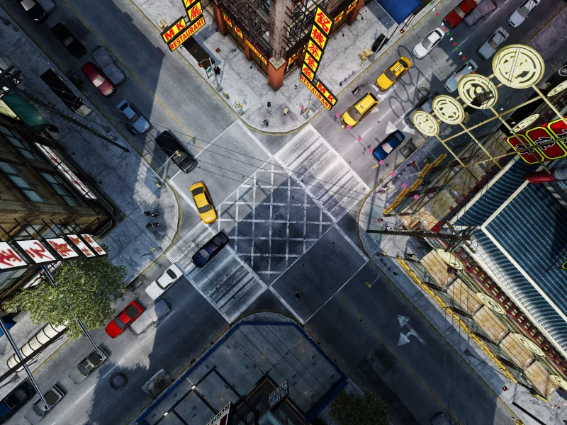 grand theft auto iv, перекресток, машины, китайский квартал