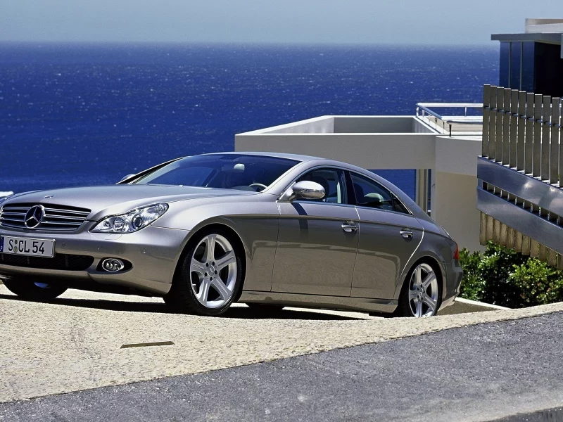 mercedes-benz, серебристый, море, cls, вилла