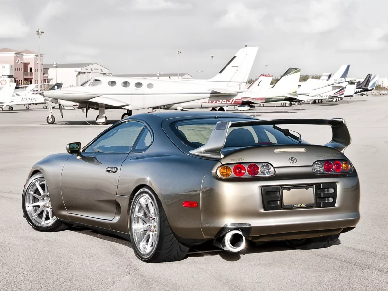 серая, тоёта, небо, supra, самолёты, супра, аэродром, toyota