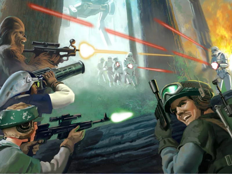 оружие, взрыв, чубакка, повстанцы, star wars, атака, лес, выстрелы, арт, штурмовики, робот