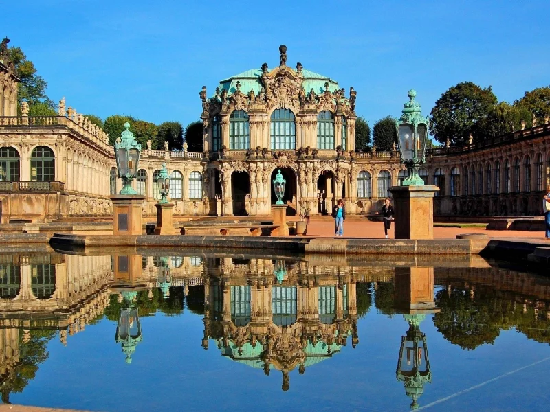 купол, вода, дрезден, небо, дворец цвингер, germany, дворец, лепнина, германия, фонари, palace