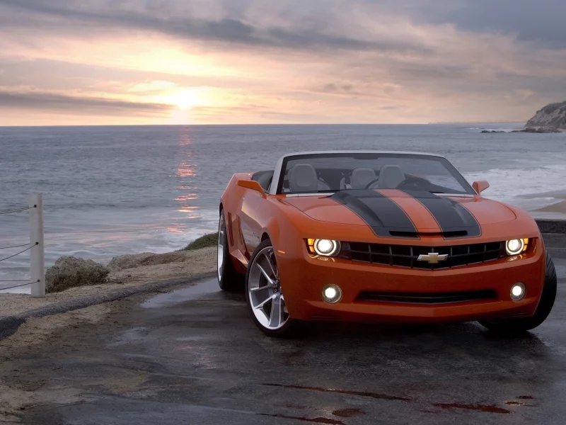 chevrolet, convertible, вечер, camaro, берег, море