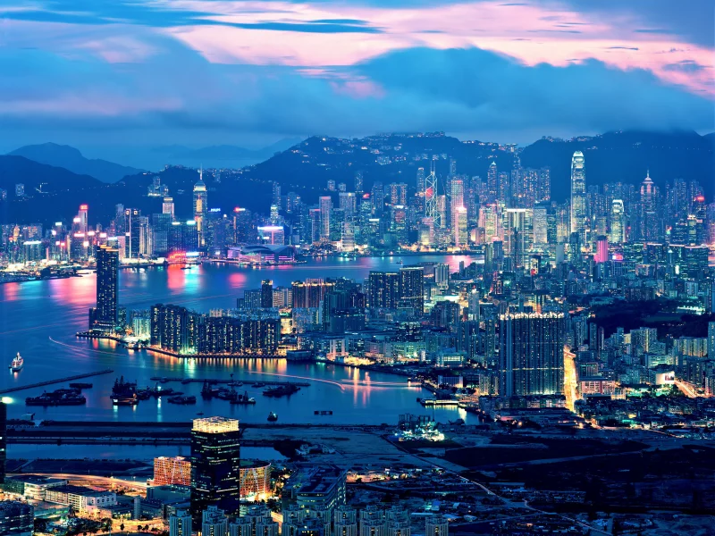 hong kong, вечер, огни
