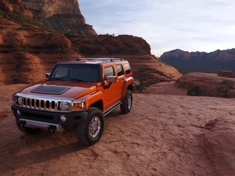 оранжевый, hummer, машина, каньон, авто