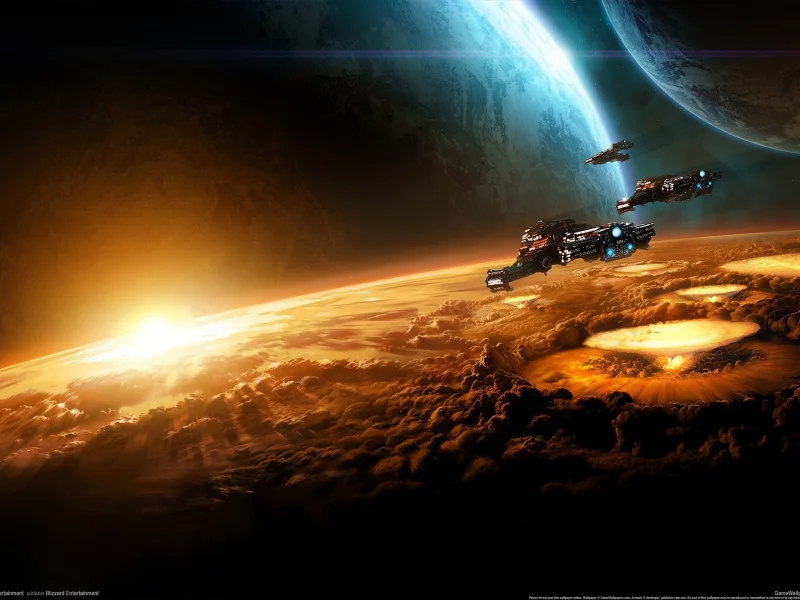 star craft 2, взрыв, крейсер, планета, терран, sc2