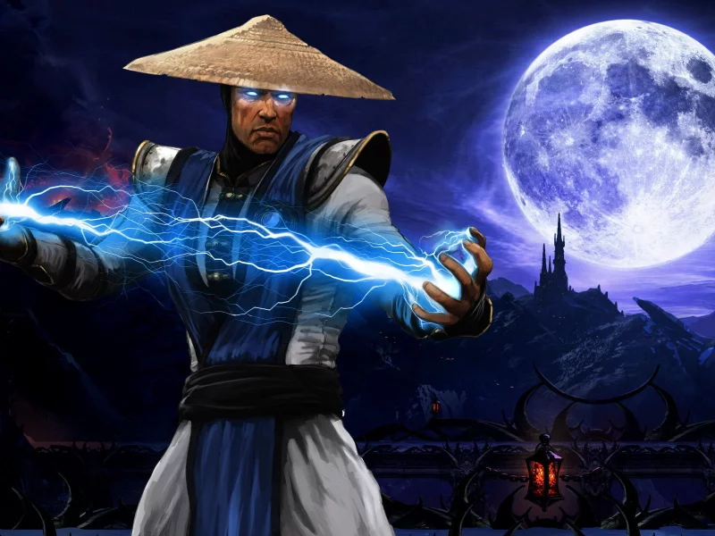 рейден, молнии, луна, mortal kombat