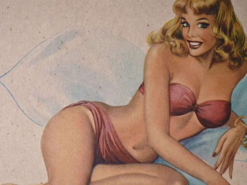 look, girl, взгляд, picture, тело, блондинка, 2560x1600, smile, retro, body, pin-up, улыбка, рисунок, ретро, blonde, девушка