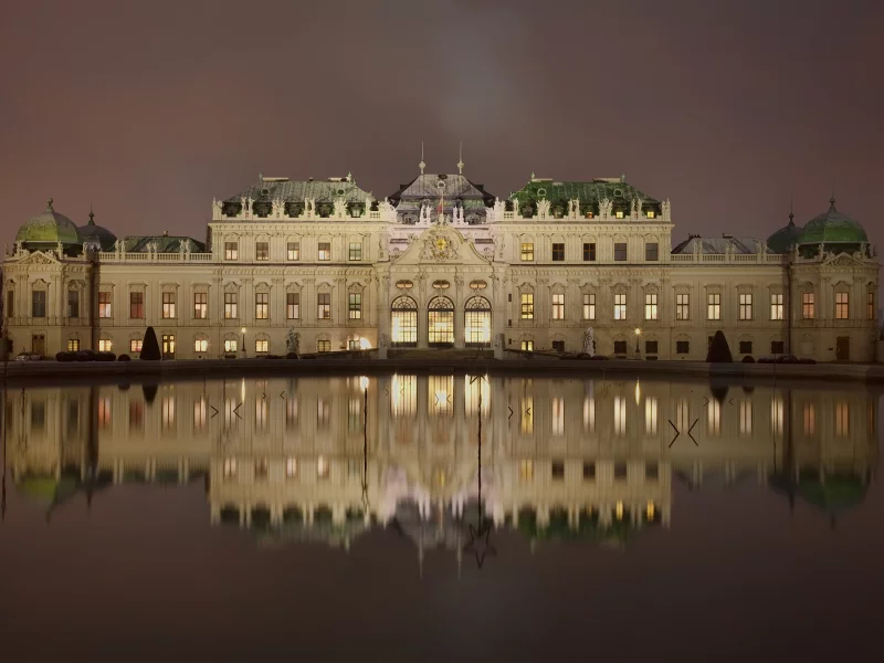 огни, вена, австрия, upper belvedere, дворец бельведер, ночь, дворец, palace