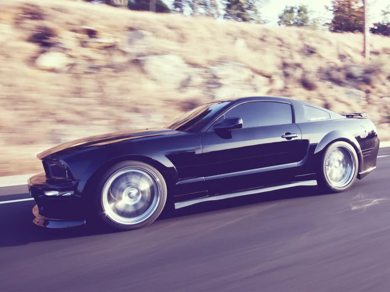 mustang, ford, дорога, black, скорость