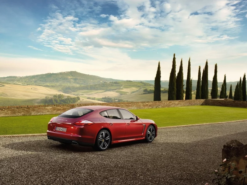 небо, деревья, porsche, panamera, машина