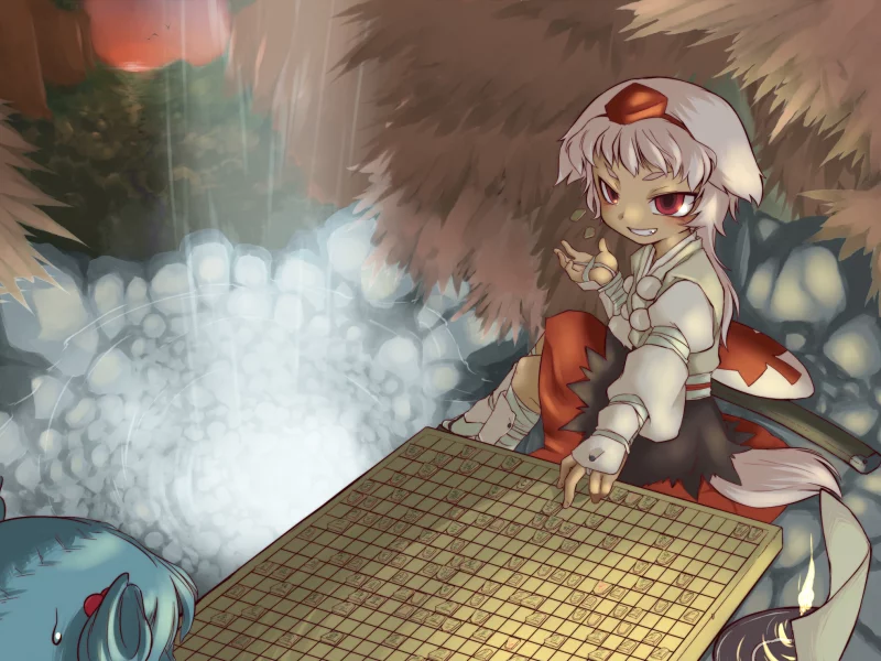 игра, kawashiro nitori, вода, замок на реке, аниме, рыбка