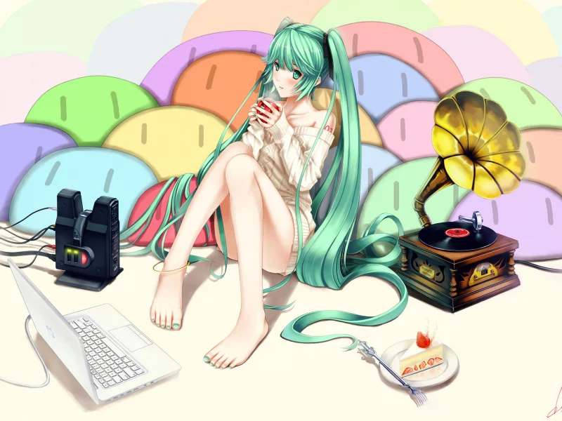 граммофон, hatsune miku, vocaloid, ноутбук