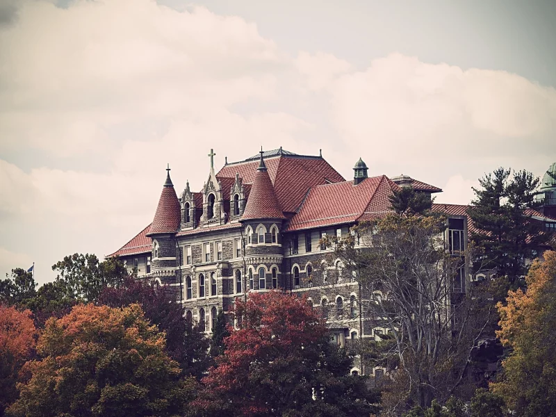 колледж, pensilvania, philadelphia, филадельфия, деревья, chestnut hill college, пенсильвания, здание, usa