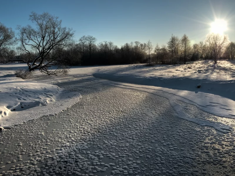 снег, пейзаж, зима, небо