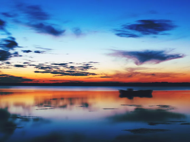 озеро, sunset, небо