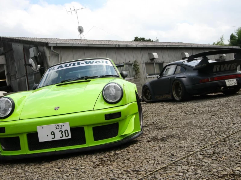 green, porsche, wide, black