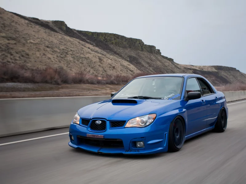 синий, impreza, wrx, sti, дорога, subaru