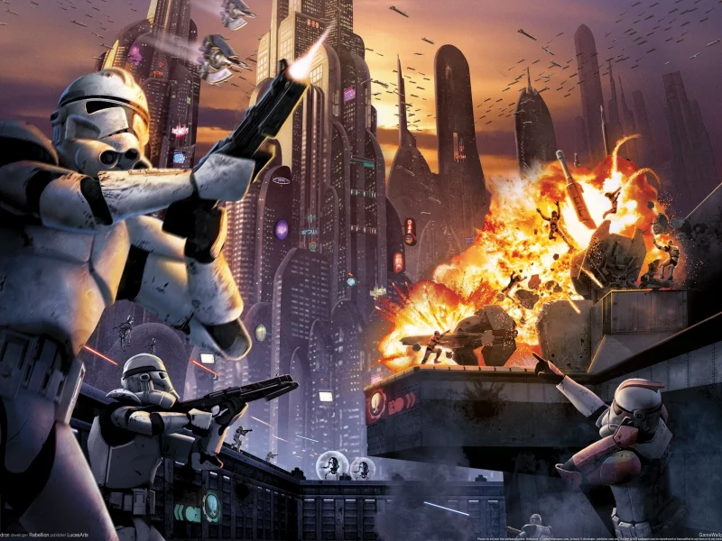 battlefront, star wars, corusant, elite squadron, battle, clones
