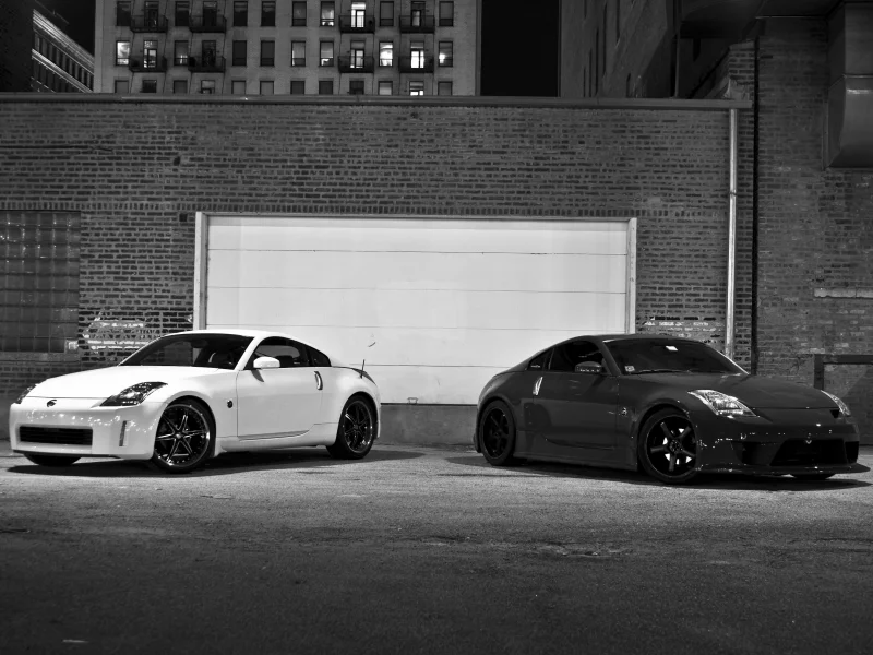 auto, чб, cars, city, nissan 350z, ночь, тачки, фото, город, гараж, wallpapers