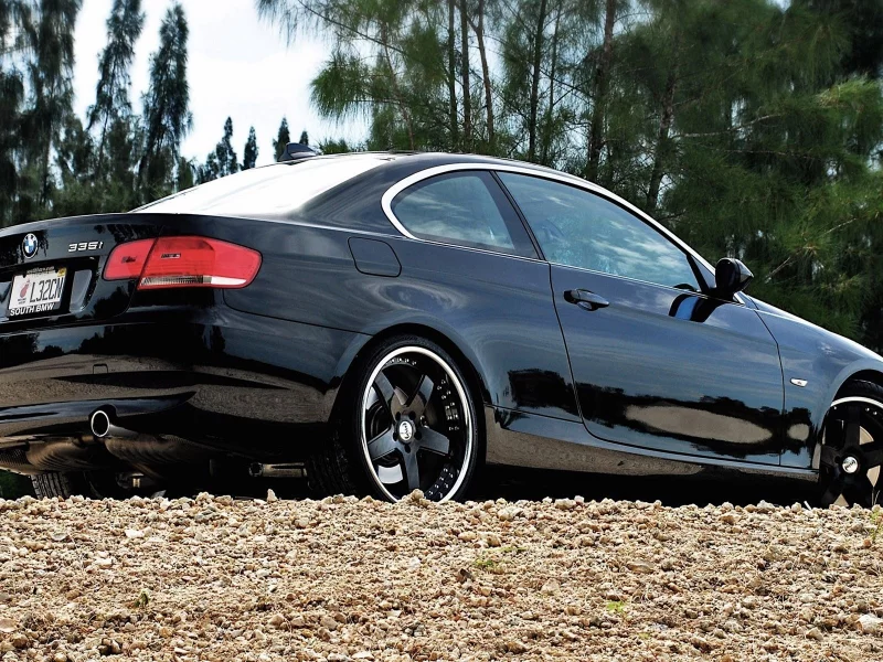 лес, гравий, black bmw, car