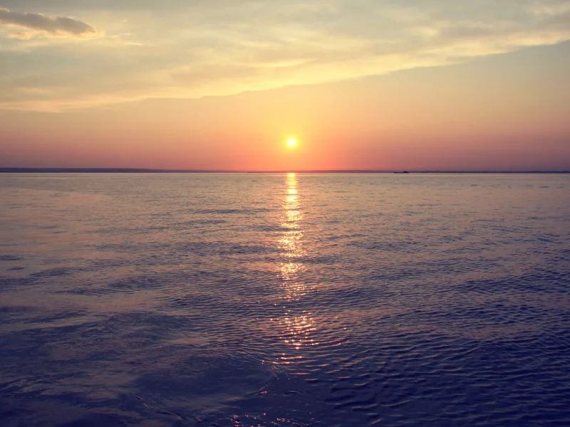 закат, река, море, вода, солнце
