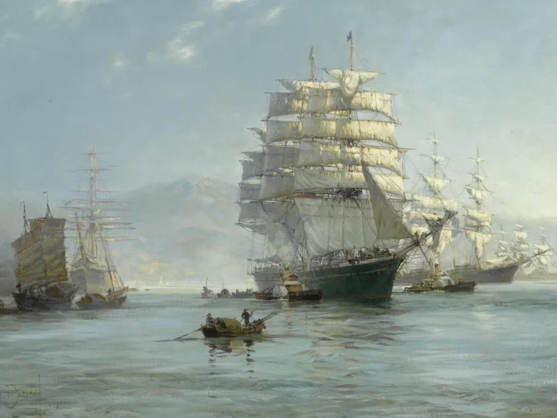 парусники, montague dawson, бухта, лодка