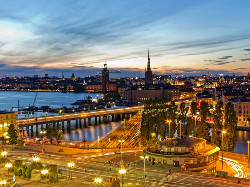 sweden, дороги, вечер, швеция, стокгольм, дома, огни, небо, stockholm