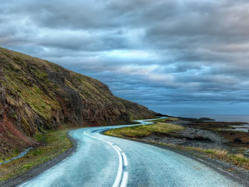 дорога, облака, the long curvy road around iceland