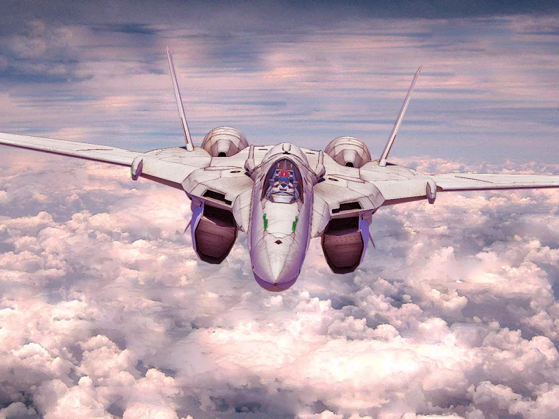 истребитель, небо, macross frontier, облака, авиация