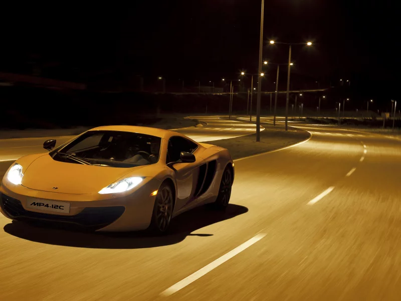 город, скорось, ночь, дорога, фары, mclaren mp4-12c