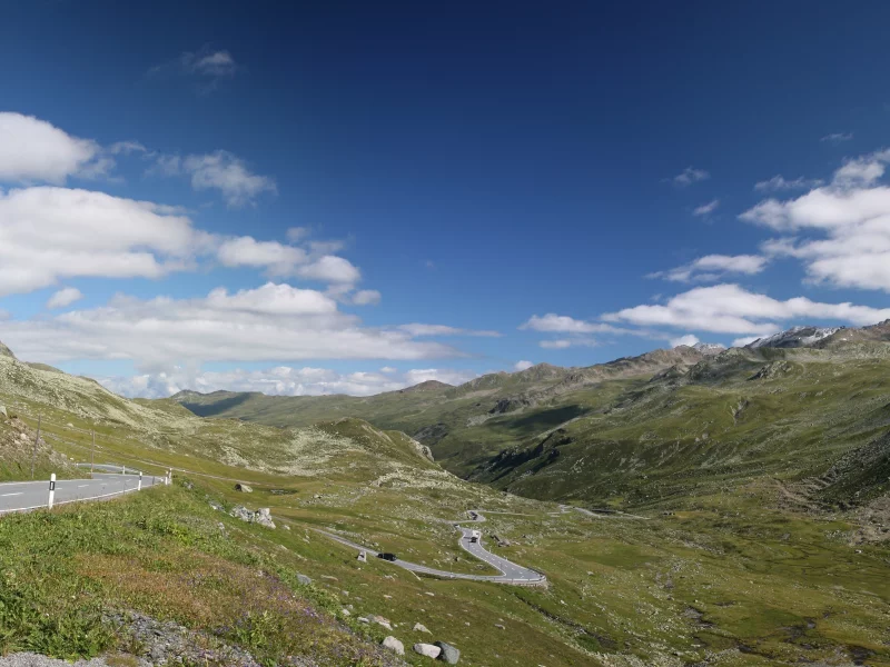 панорама, горы, склон, фото, пейзаж, природа, лето, дорога, трава, скалы