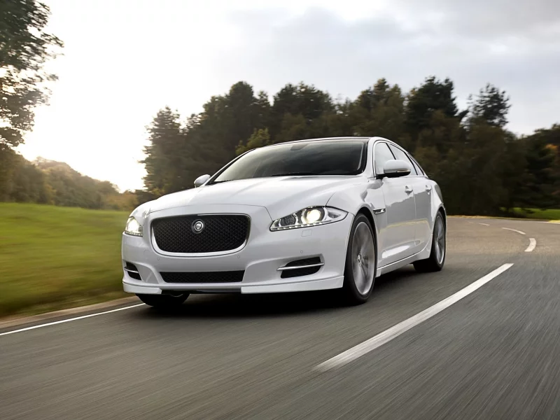 седан, небо, иксджей, передок, дорога, лес, xj, jaguar, белый, ягуар