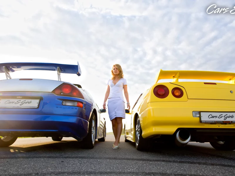 skyline, блондинка, mitsubishi, nissan, eclipse, девушка