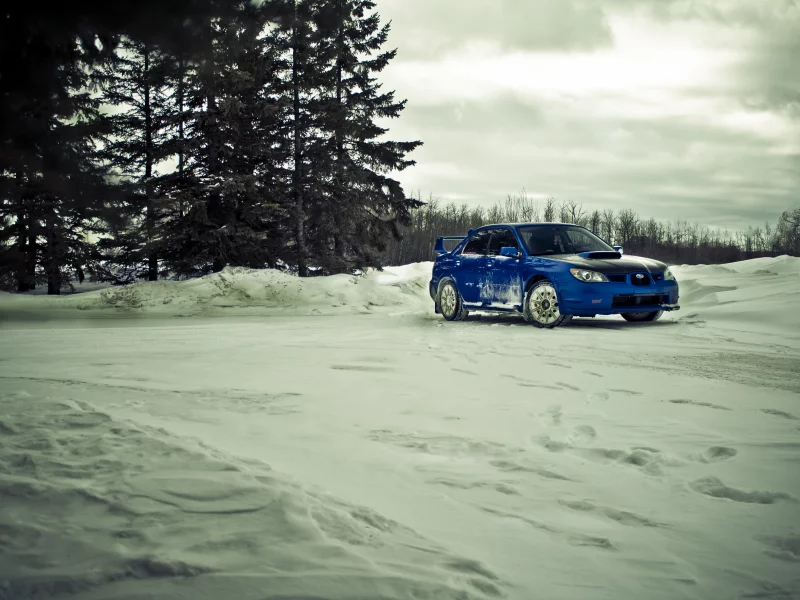 зима, sti, снег, subaru