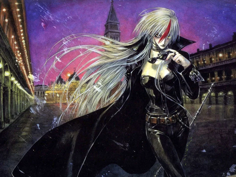 trinity blood, город, astharoshe asran, ночь, арт, фонари, девушка