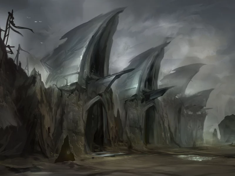 тучи, скалы, by yobarte, арт, небо, badland gates