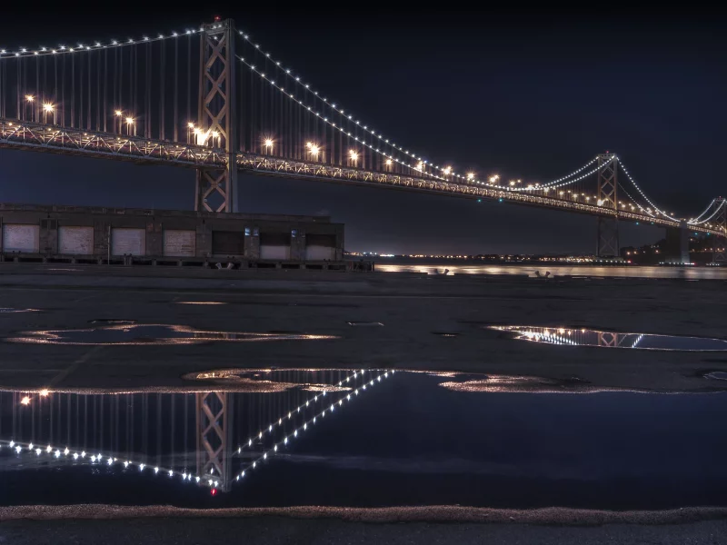 the bay bridge, ночь, отражение