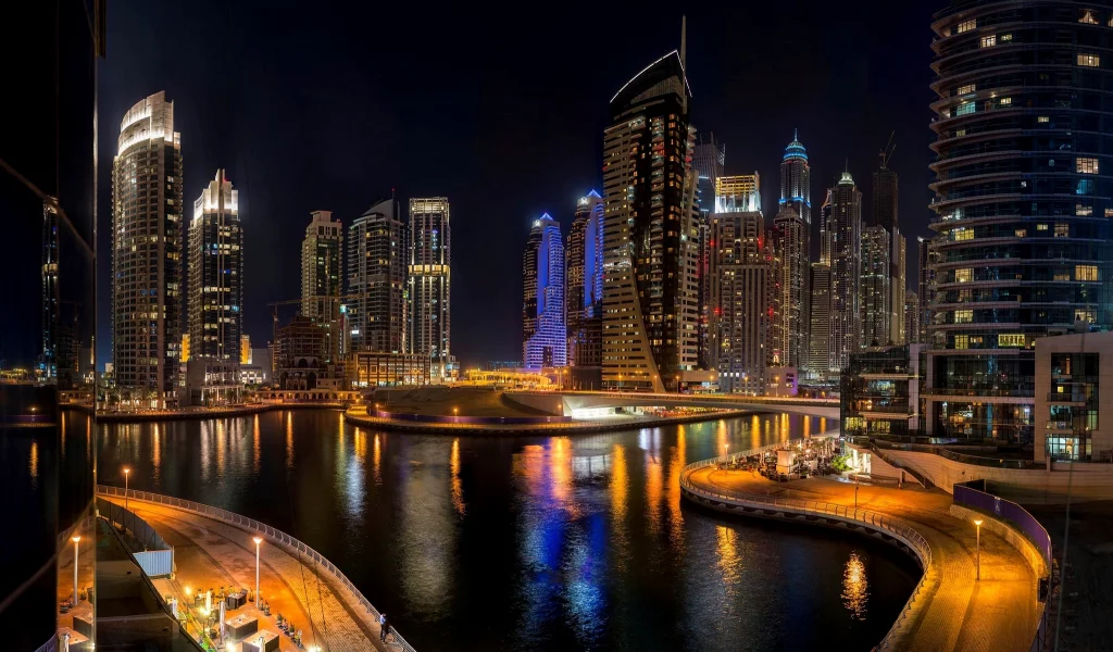 высотки, dubai, оаэ, город, ночь, небоскребы, дубай, здания