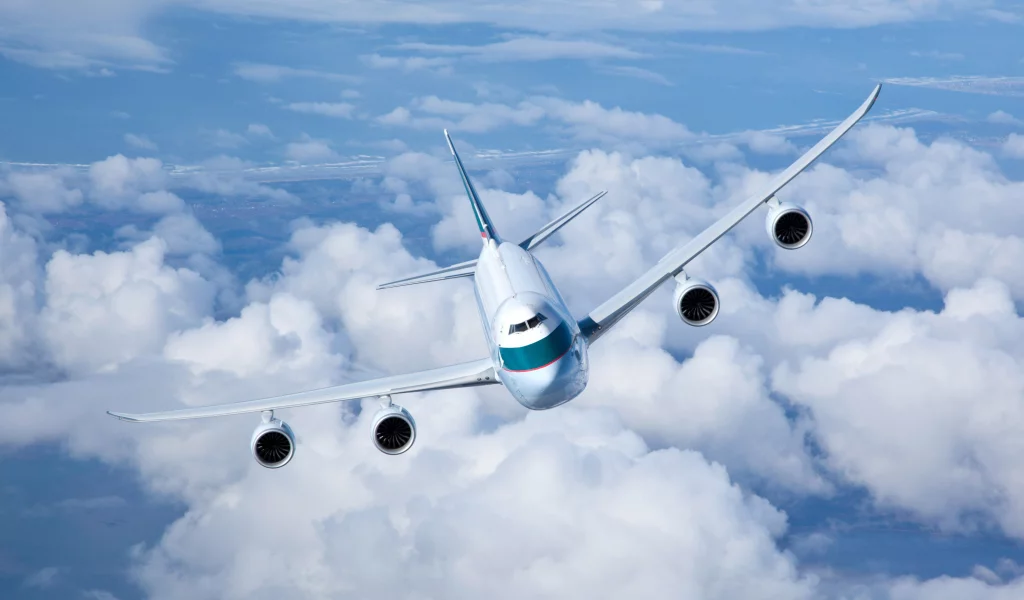 грузовой, boeing 747, летит, небо, в воздухе, полет, cathay pacific