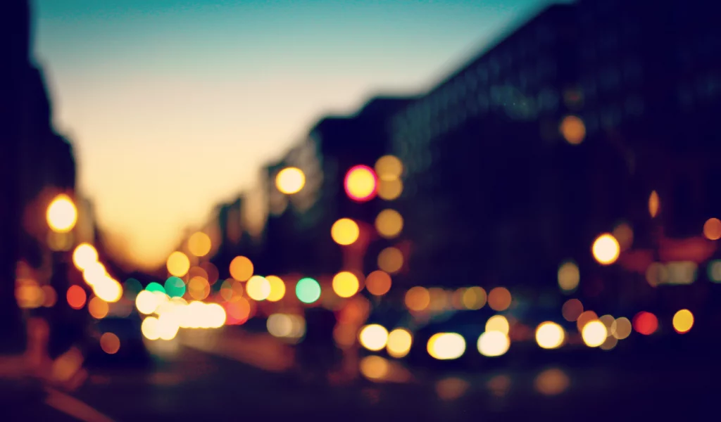 закат, небо, огни, bokeh