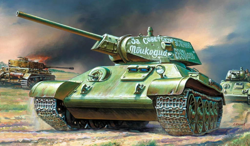 танки, арт, т-34-76, атака, советские, средние, горящий