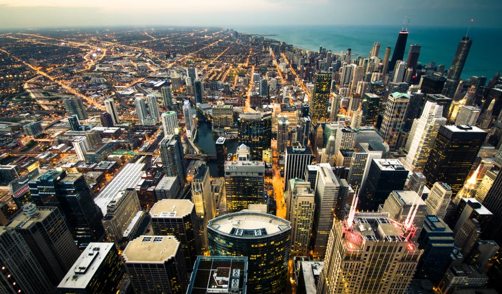  вид с небоскреба the willis tower, небоскребы, chicago, сша, город