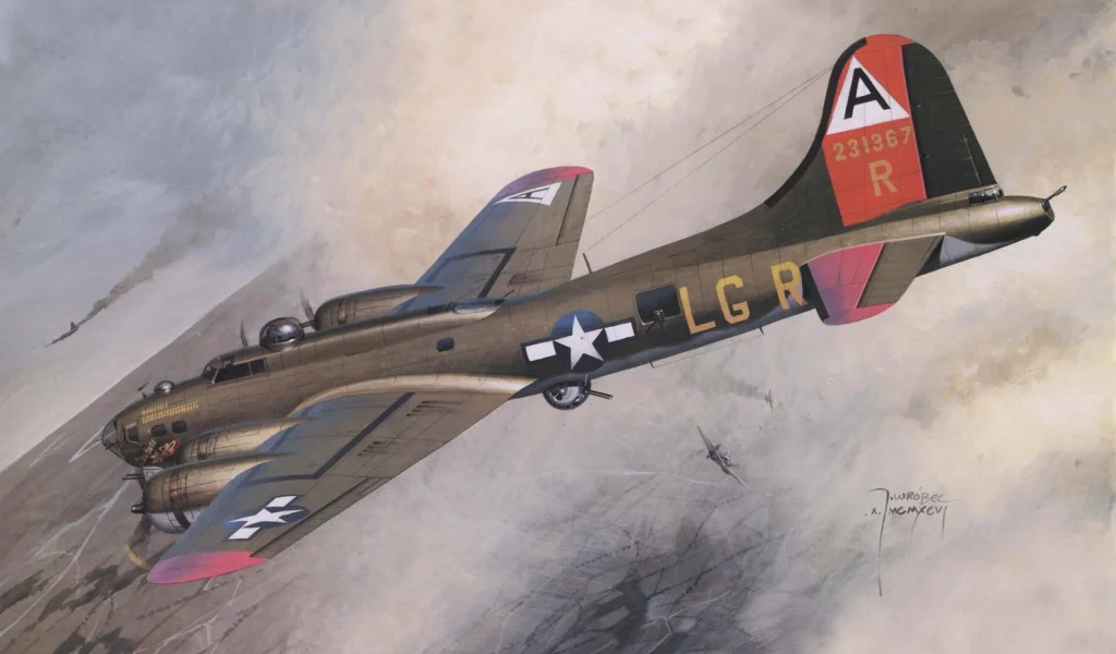 , воздушный бой, небо, boeing b-17 flying fortress, арт, самолёты
