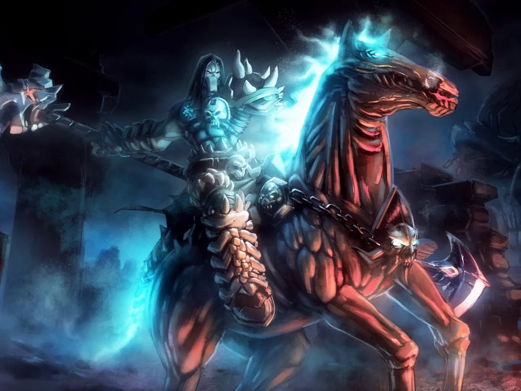 оружие, darksiders 2, всадник, конь, loyvet pierre, арт, смерть