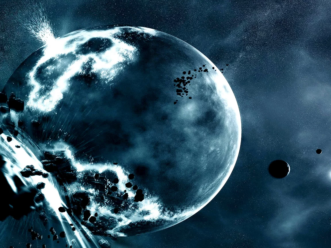 galaxy, baam, universe, blue, boom, moon, meteorite