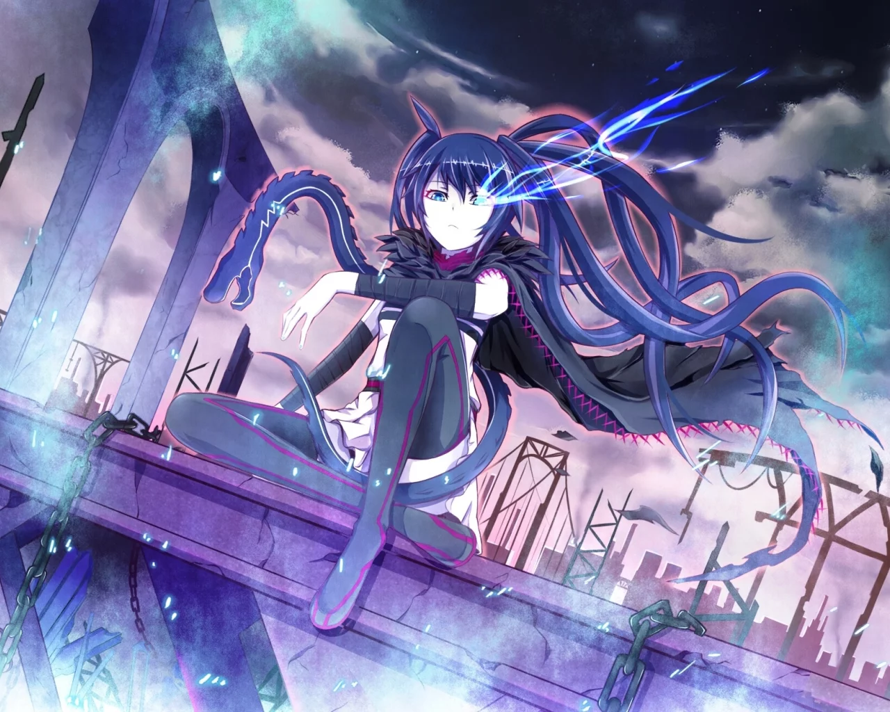 mato kuroi, девушка, длинные волосы, black rock shooter, сидит