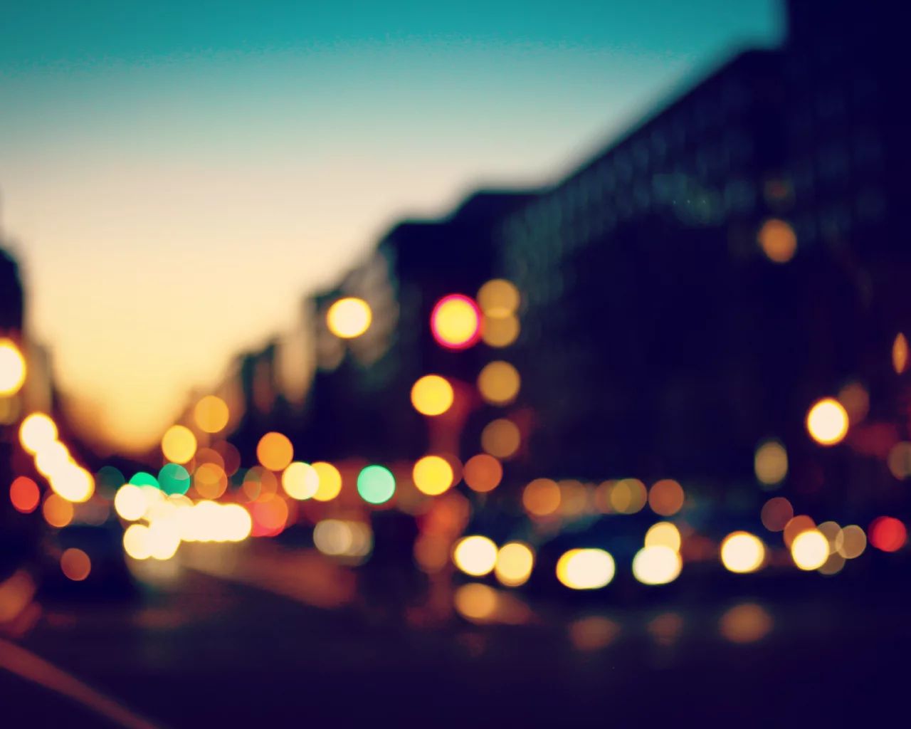 закат, небо, огни, bokeh