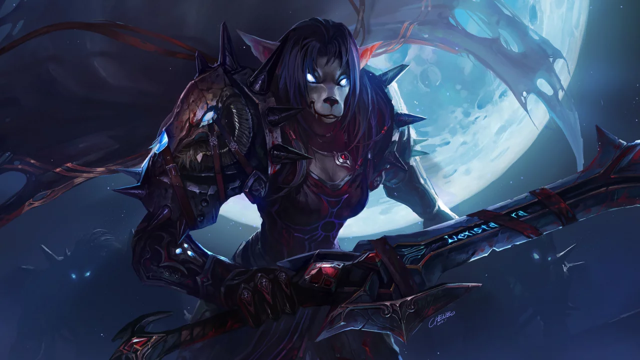 wow, worgen, меч, world of warcraft, воительница, доспехи, кровь