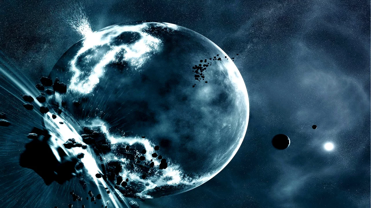 galaxy, baam, universe, blue, boom, moon, meteorite