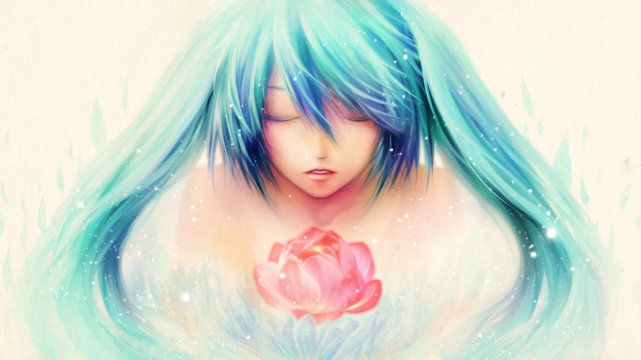 цветок, рисунок, vocaloid, hatsune miku, волосы